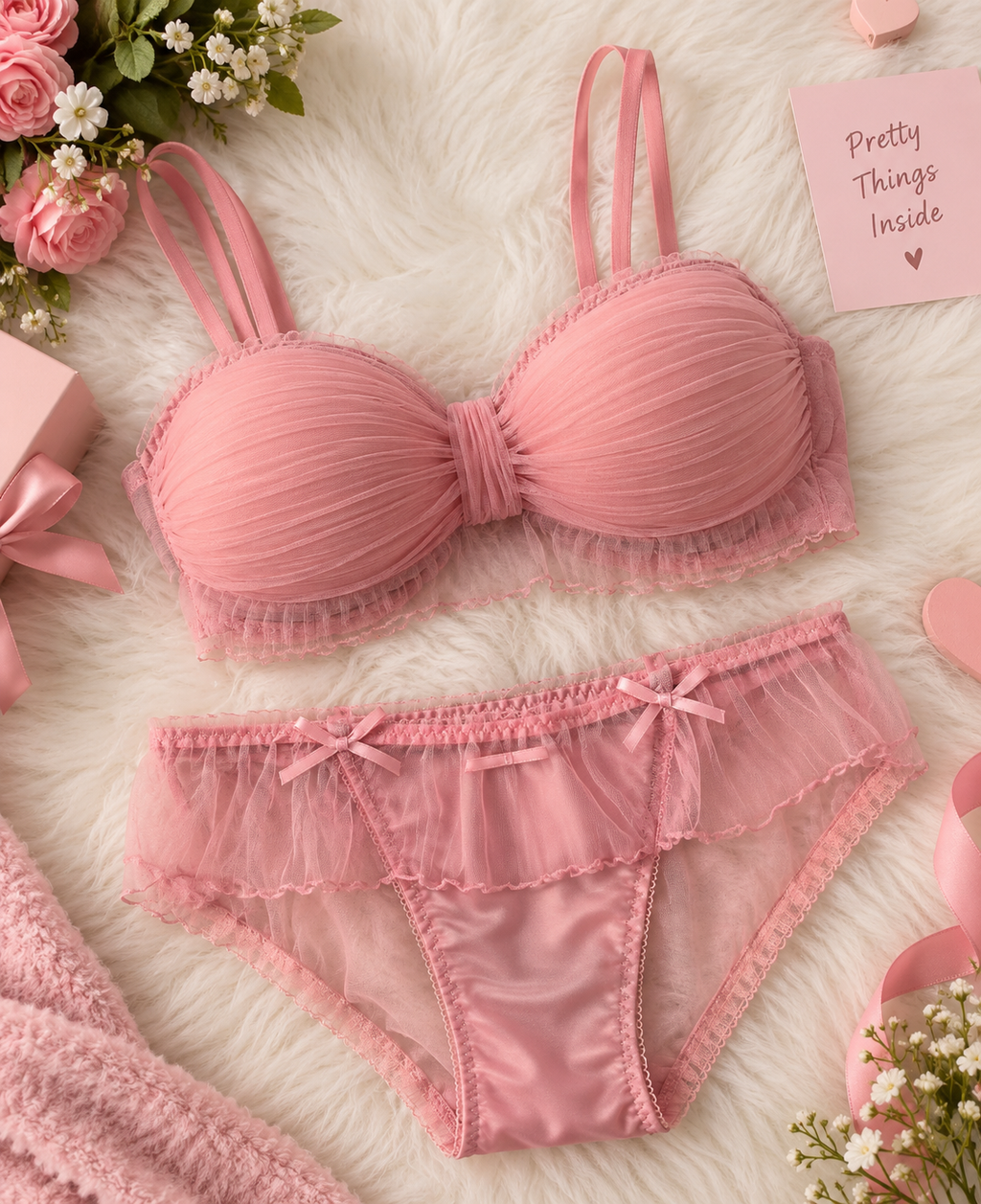 Pack of 3 Blush Blossom Lingerie Set