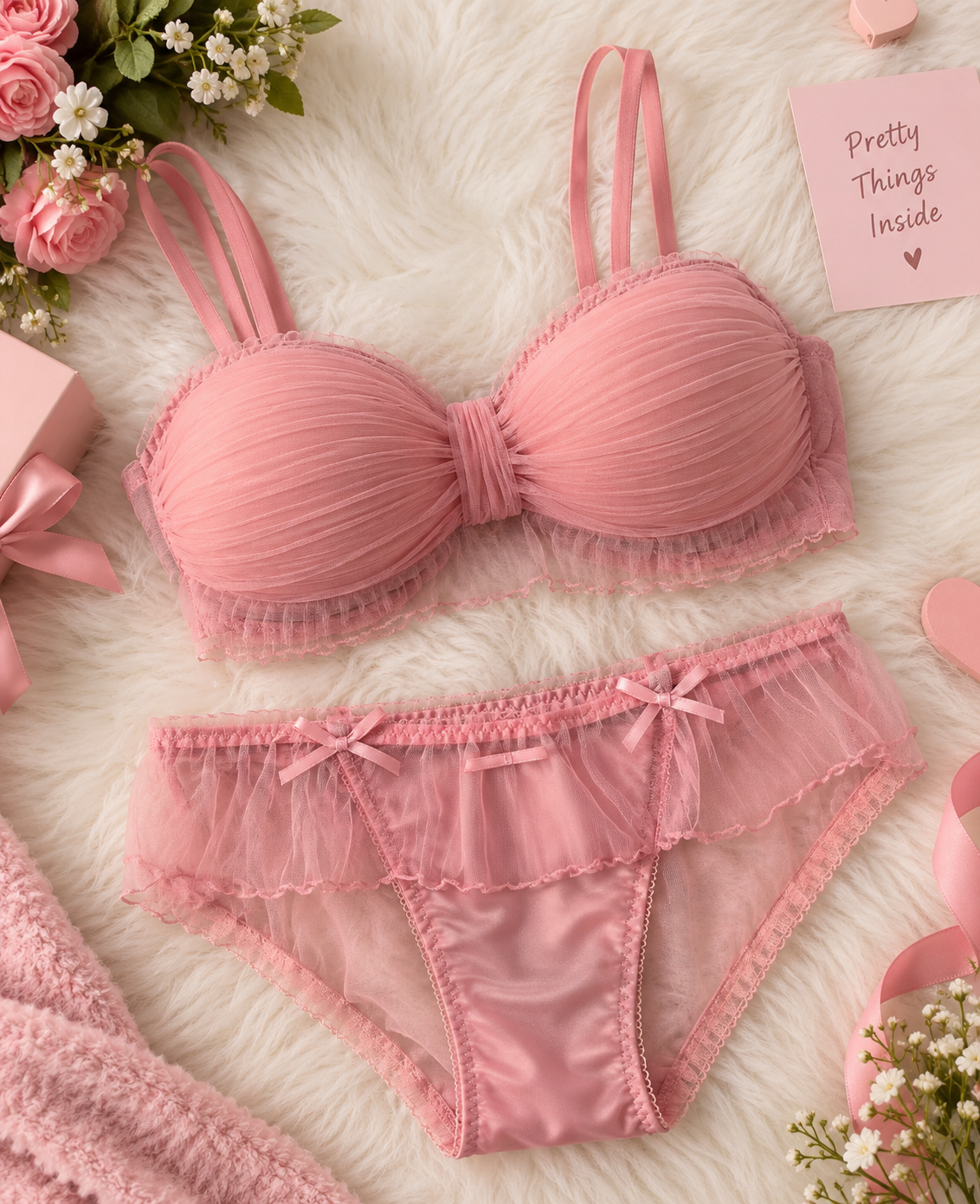 Pack of 3 Blush Blossom Lingerie Set