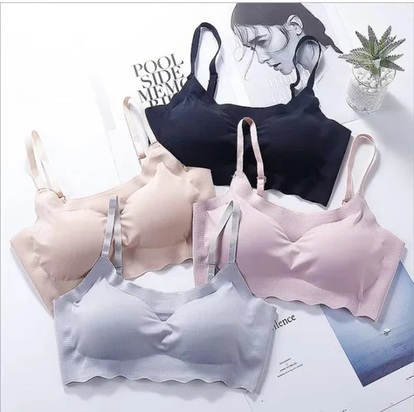 Pack of-2Seamless Bras for Woman Wireless Underwear Ice Silk Removable Padded Bralette Breathable Comfortable One Piece Brassier
